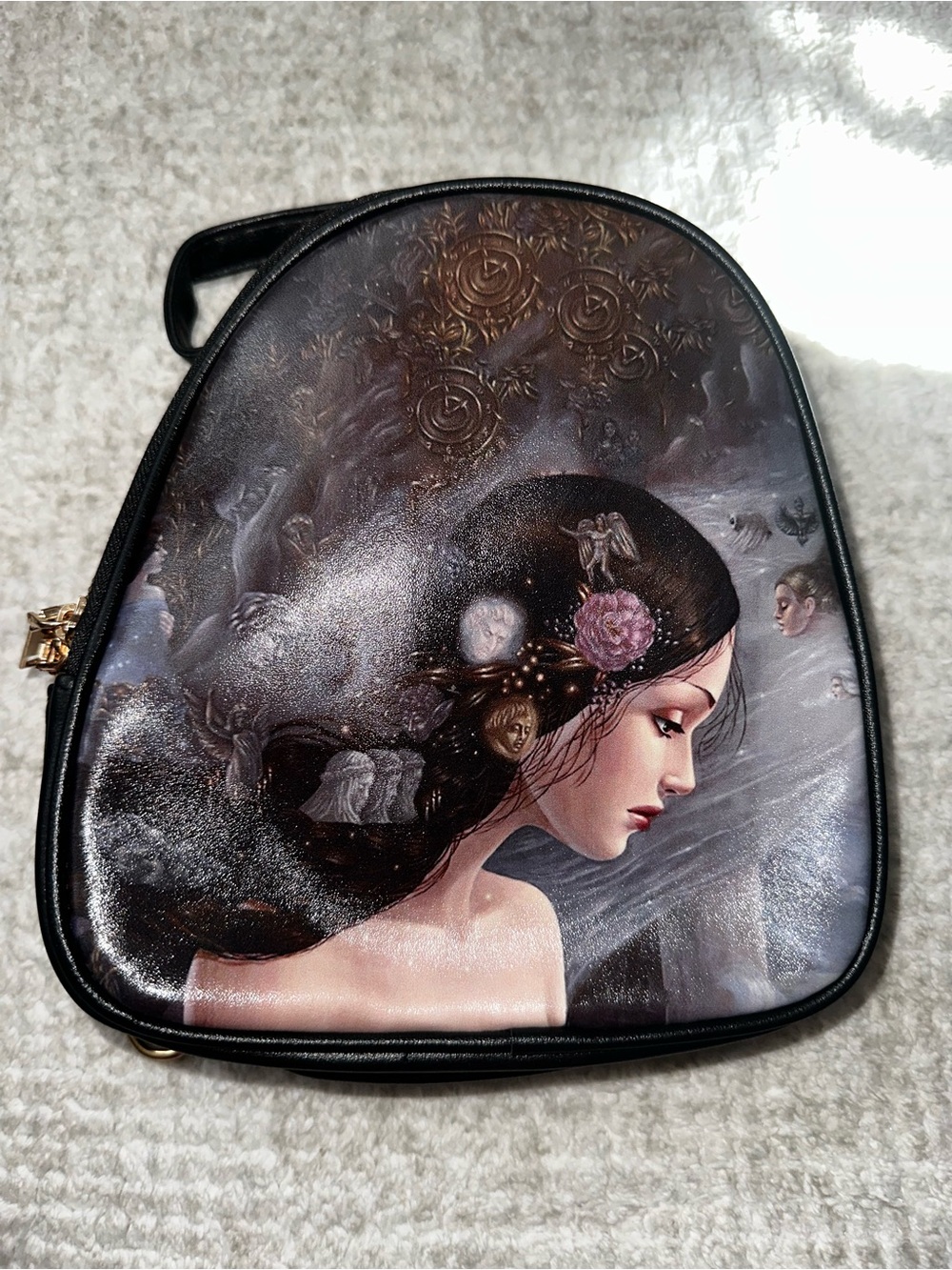 Artistic Black Illustrated Women's mini backpack
